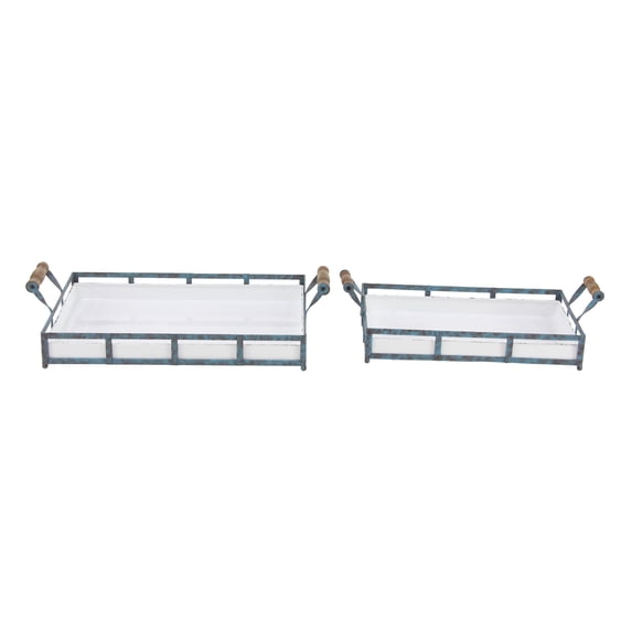 DecMode 22", 19"W Metal Farmhouse Tray, Blue, 2 - Pieces