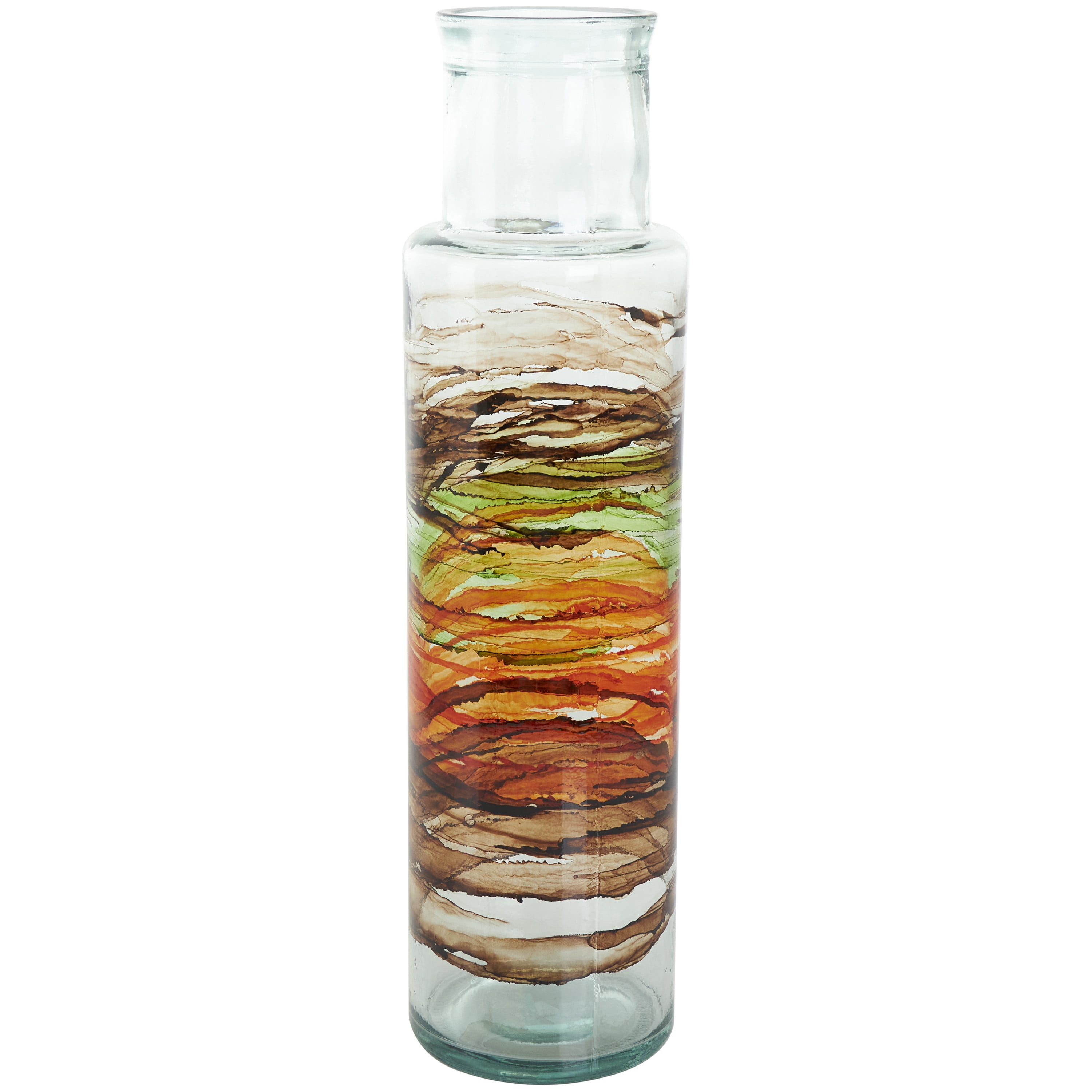 DecMode 22" Abstract Recycled Glass Vase with Swirled Colored Glass Bands