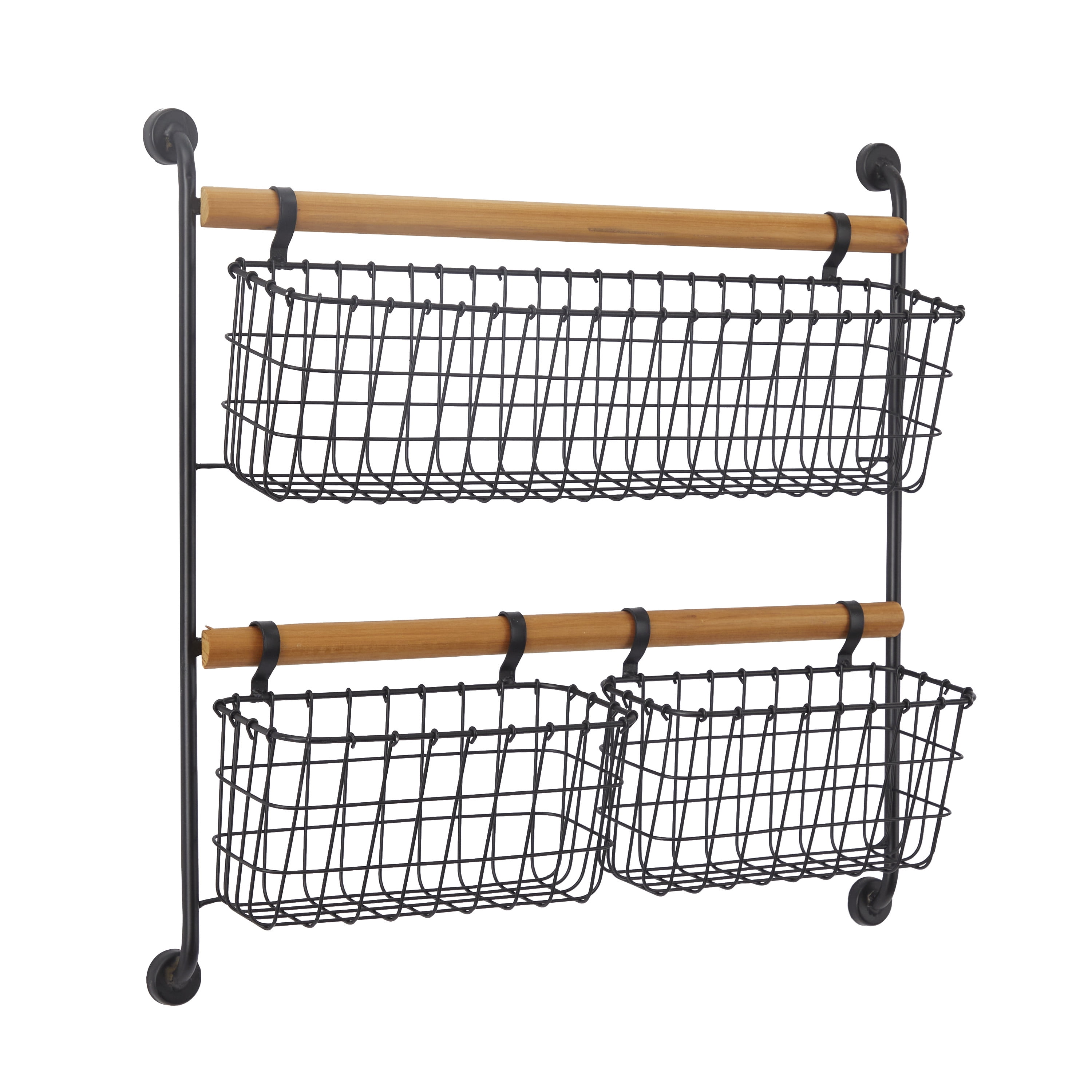 DecMode 22" Black Metal 3 Hanging Baskets Wall Mounted Magazine Rack Holder