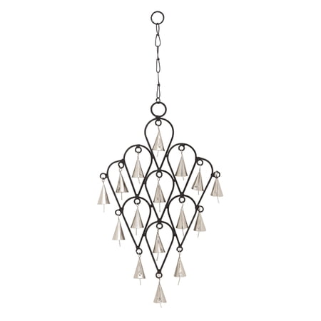 DecMode 22" Black Metal Teardrop Windchime with Bells and Chain Ring Hanger