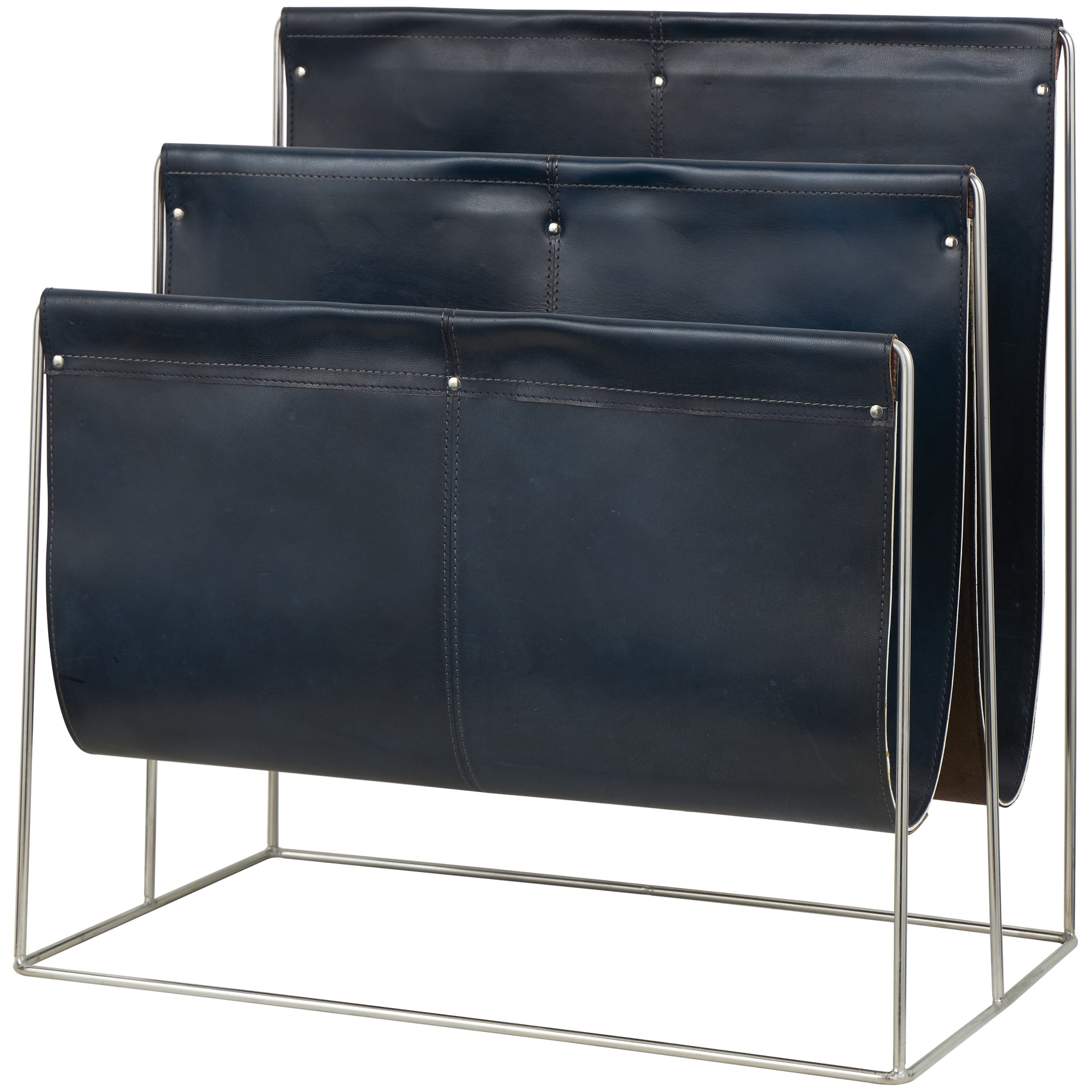 DecMode 22" Dark Blue Leather 3 Slot Magazine Holder with Metal Stand