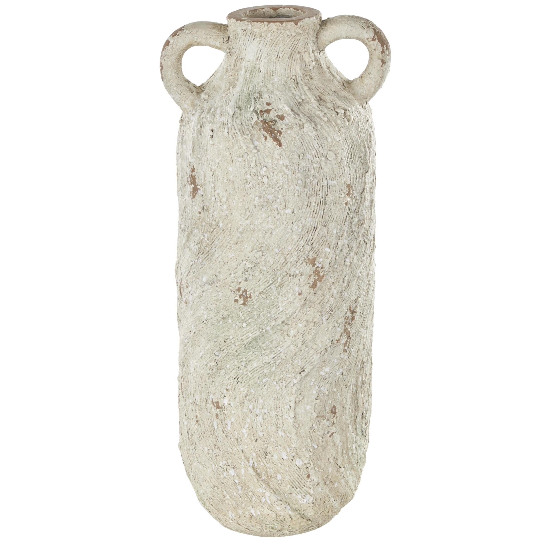 DecMode 22" Antique Textured Amphora Cream Magnesium Oxide Vase with 2 Small Handles