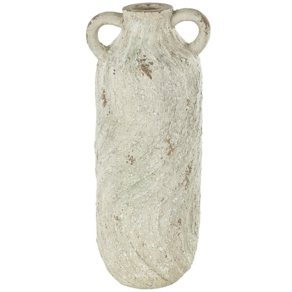 DecMode 22" Antique Textured Amphora Cream Magnesium Oxide Vase with 2 Small Handles