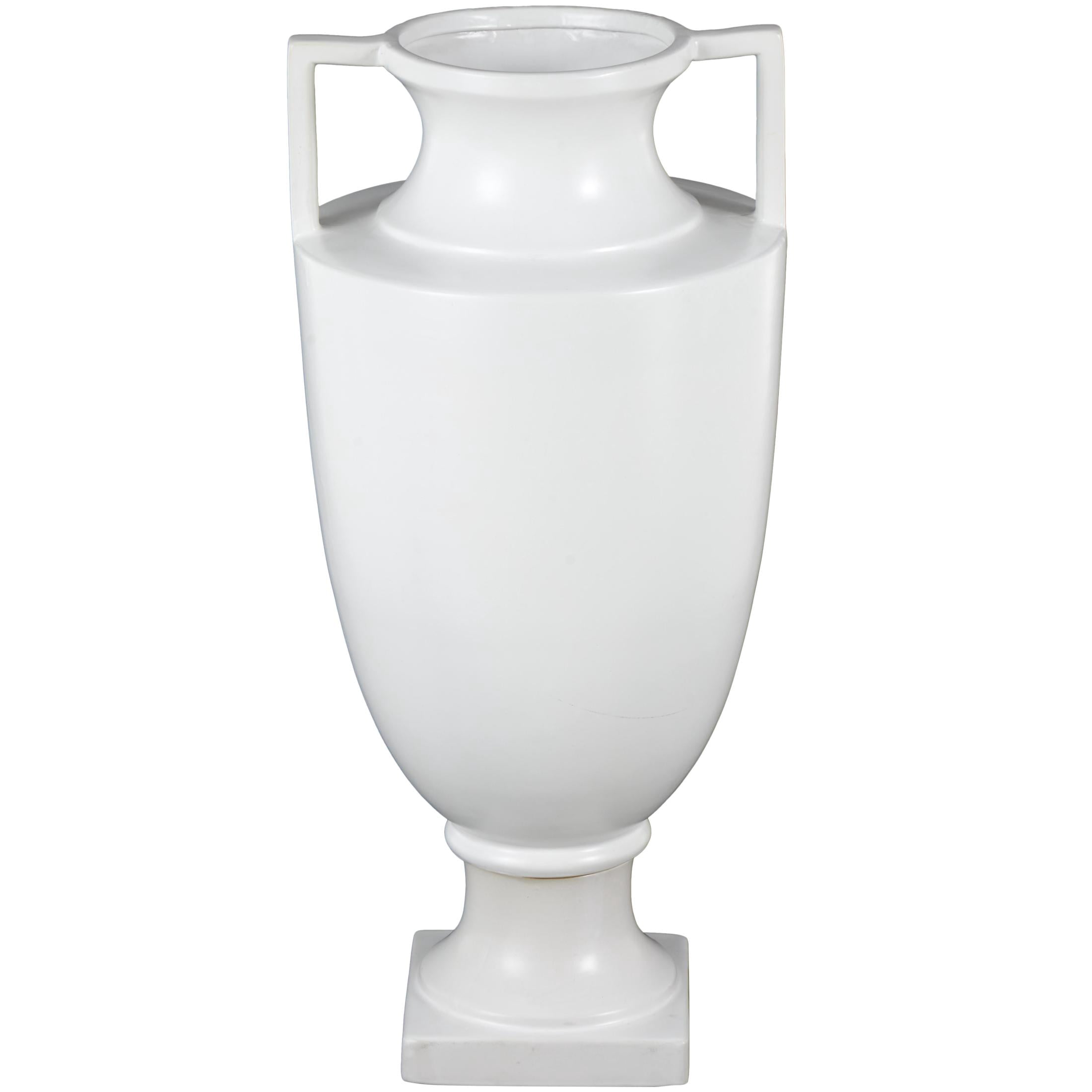 DecMode 22" Fluted Urn Shaped White Ceramic Vase with Handles