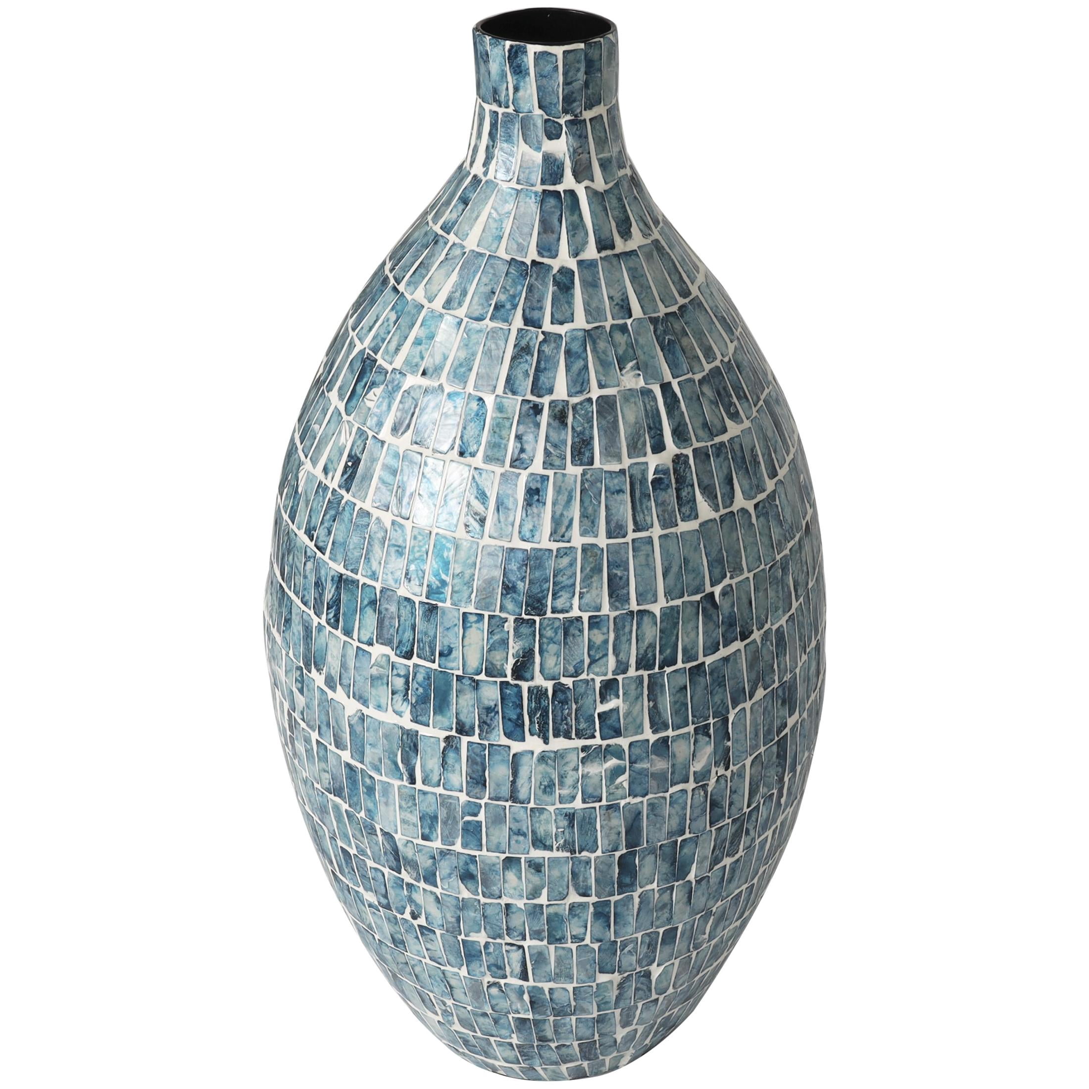 DecMode 22" Handmade Mosaic Inspired Blue Mother of Pearl Shell Vase