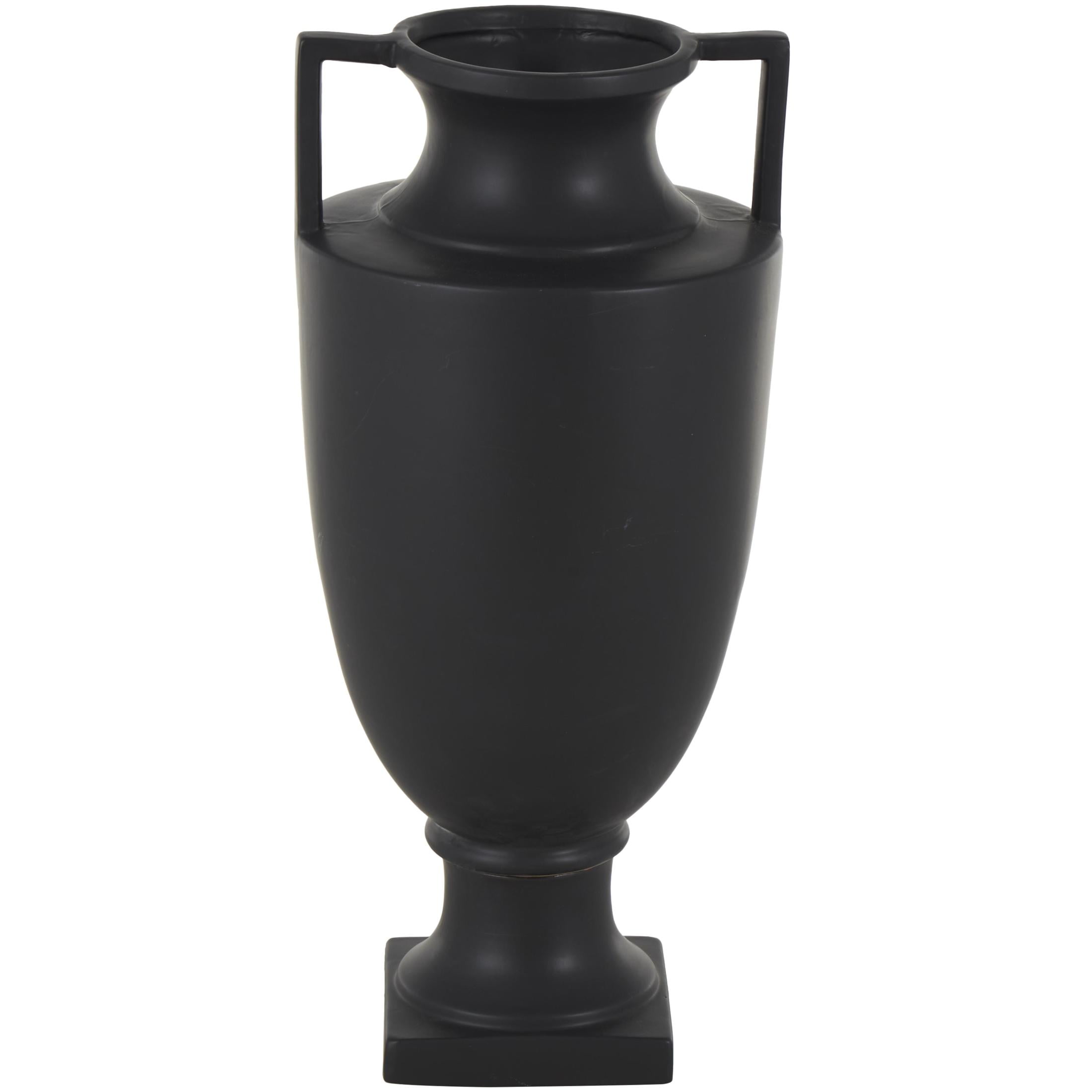 DecMode 22" Sleek Amphora Black Ceramic Vase with Handles