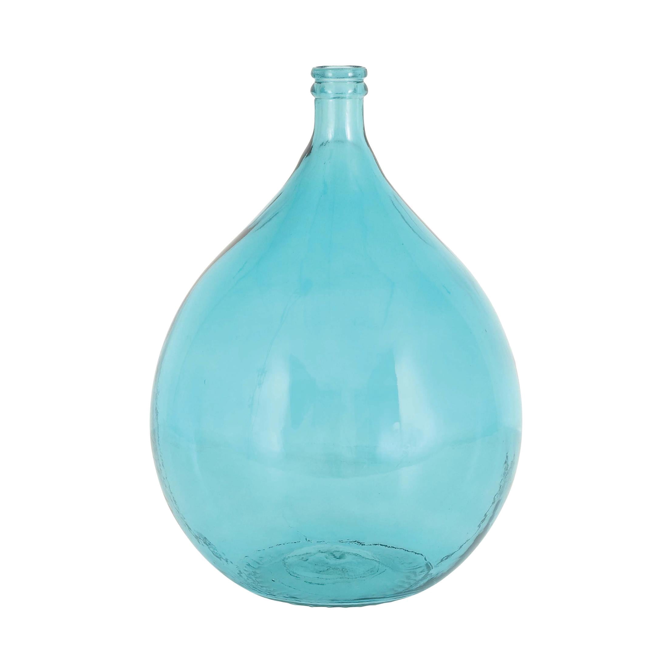 DecMode 22" Handmade Spanish Bottle Neck Teal Glass Vase