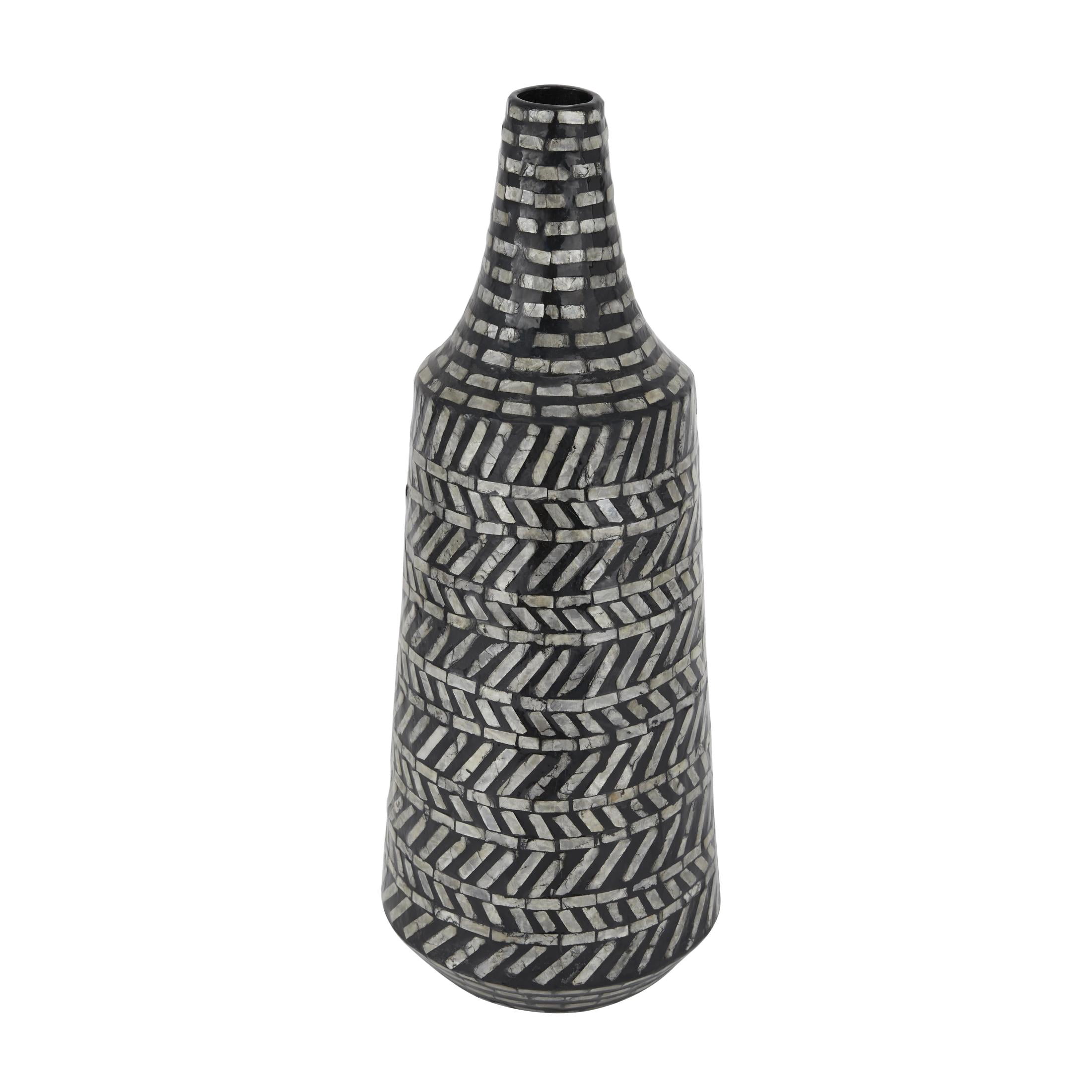 DecMode 22" Tribal Handmade Black Mother of Pearl Shell Vase
