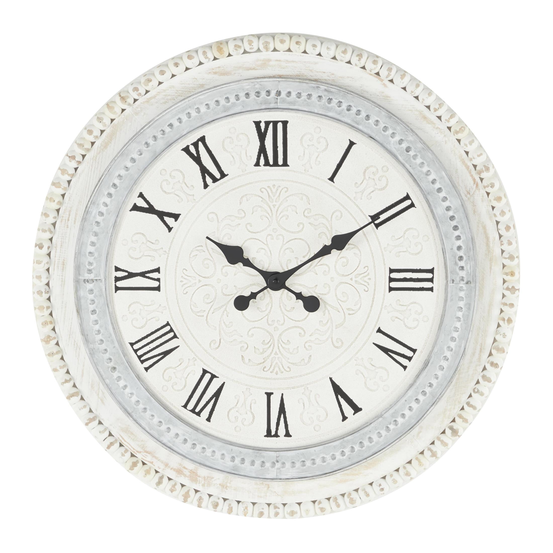 DecMode 22" White Wood Scroll Carved Beading Wall Clock