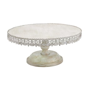DecMode 22" x 10" Cream Metal Floral Decorative Stand with Lace Inspired Edge, 1-Piece