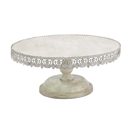 DecMode 22" x 10" Cream Metal Floral Decorative Stand with Lace Inspired Edge, 1-Piece