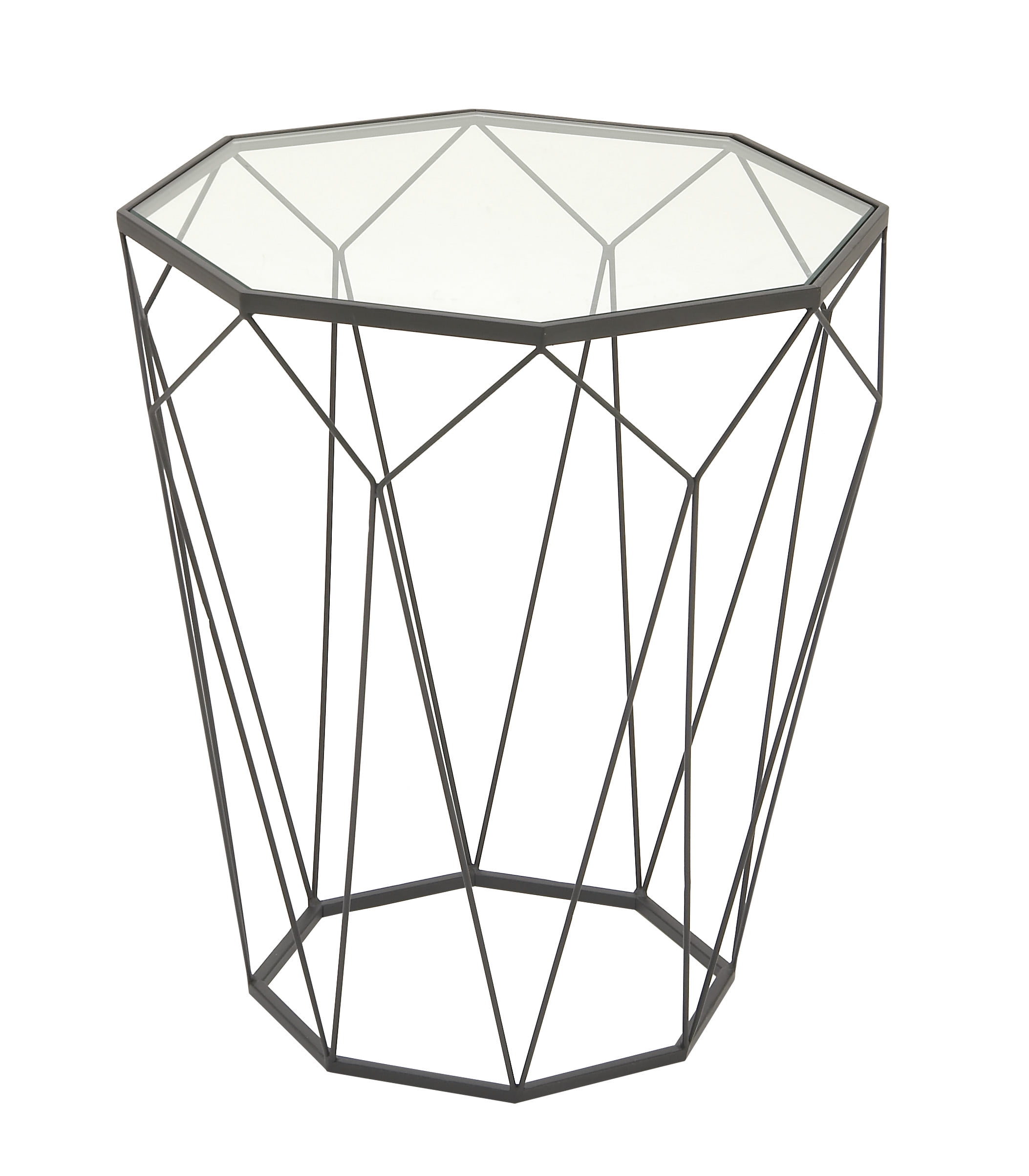 Elegant Geometric Round Metal & Glass Mirrored Accent Table
