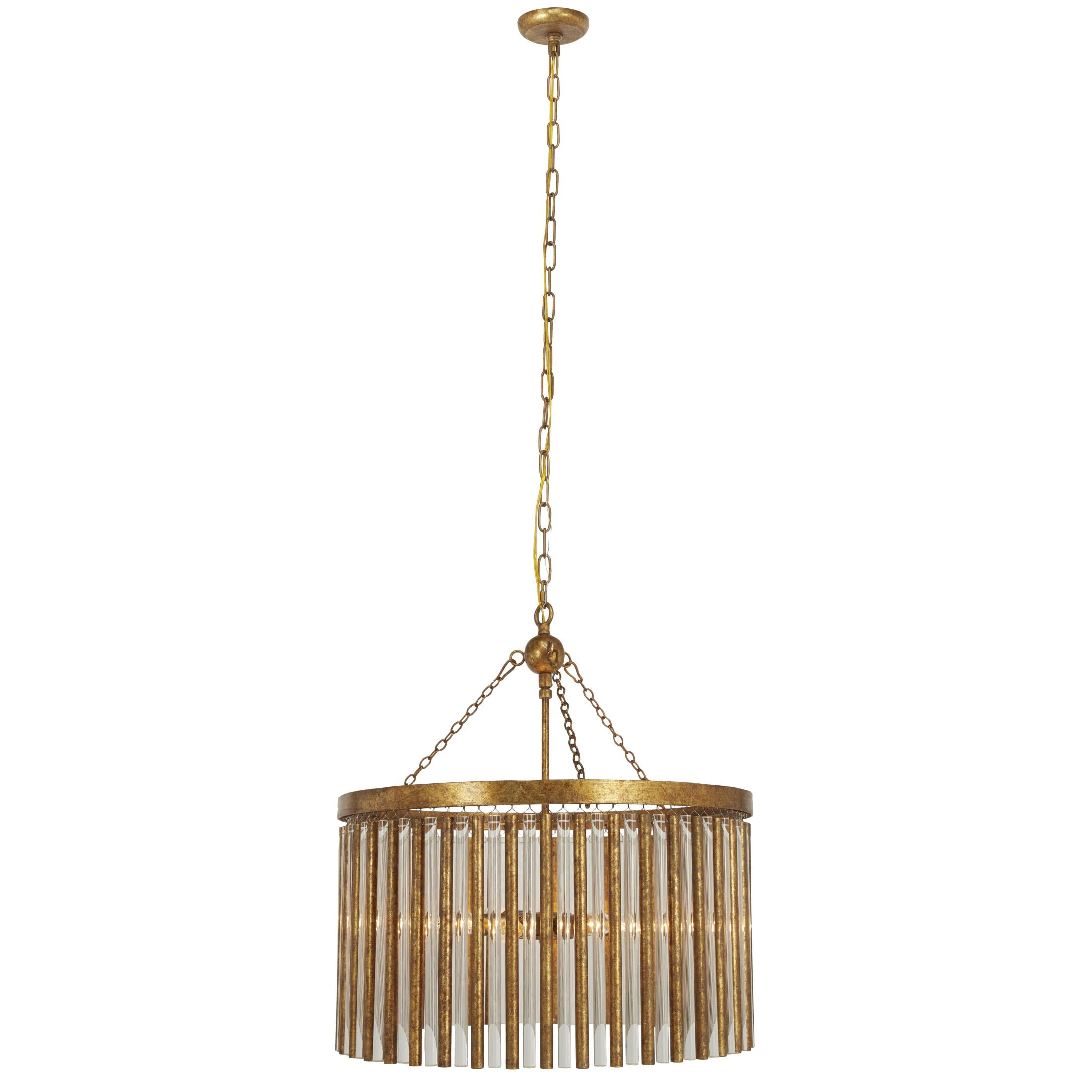 DecMode 22" x 25" Brass Metal Crystal Rod Embellished 6 Light Chandelier with Link Style Chain, 1-Piece