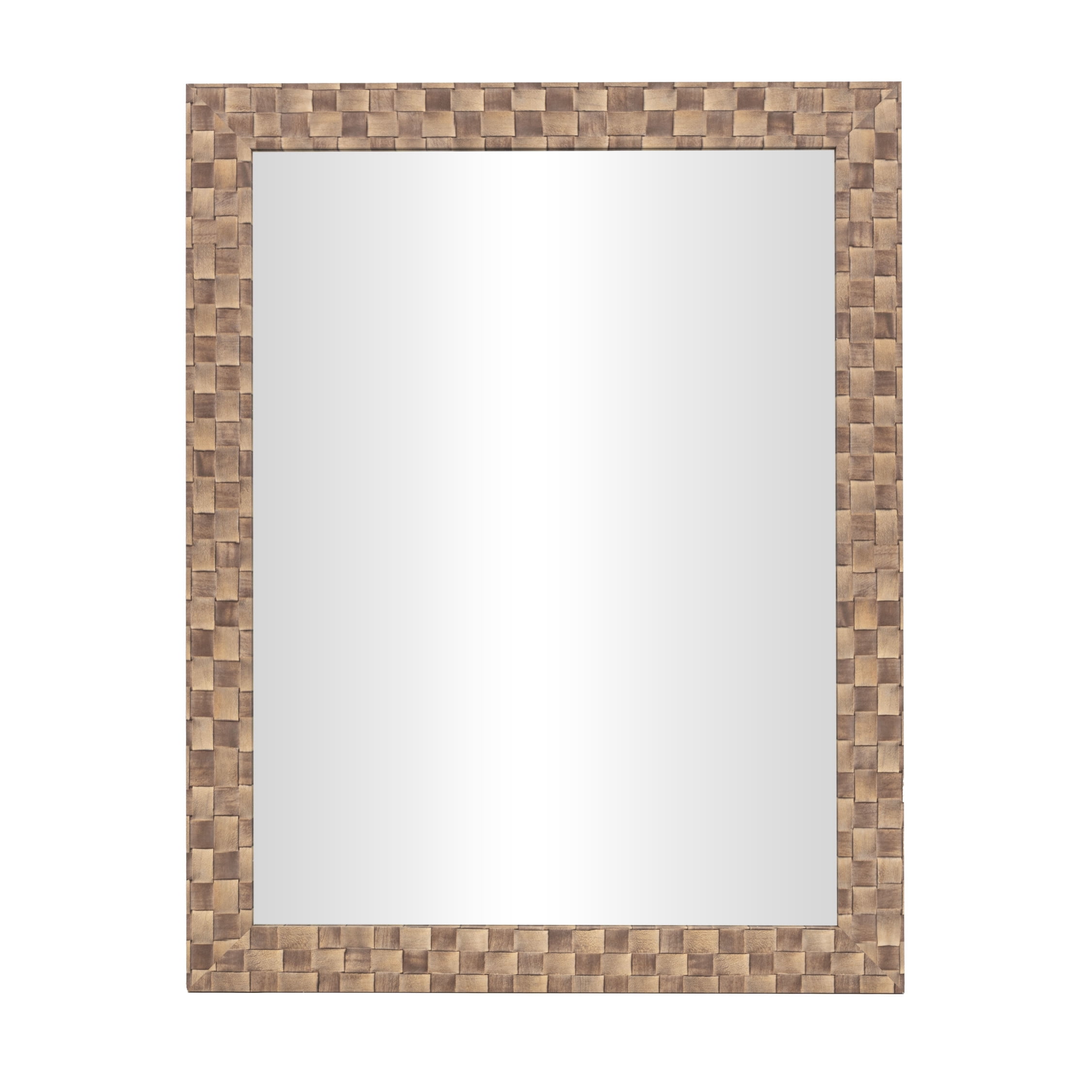 DecMode 22" x 28" Brown Wall Mirror with Checkered Pattern Frame