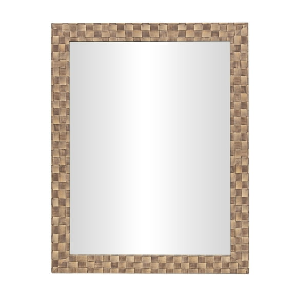 DecMode 22" x 28" Brown Wall Mirror with Checkered Pattern Frame