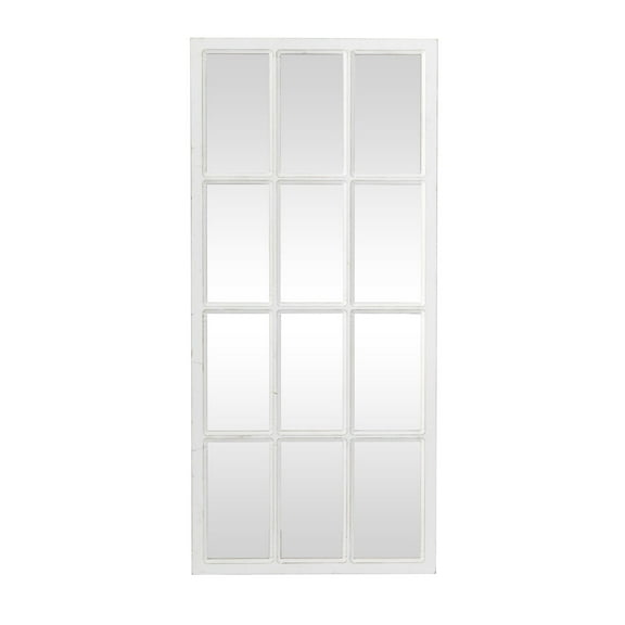 DecMode 22" x 48" White Window Pane Inspired Wall Mirror