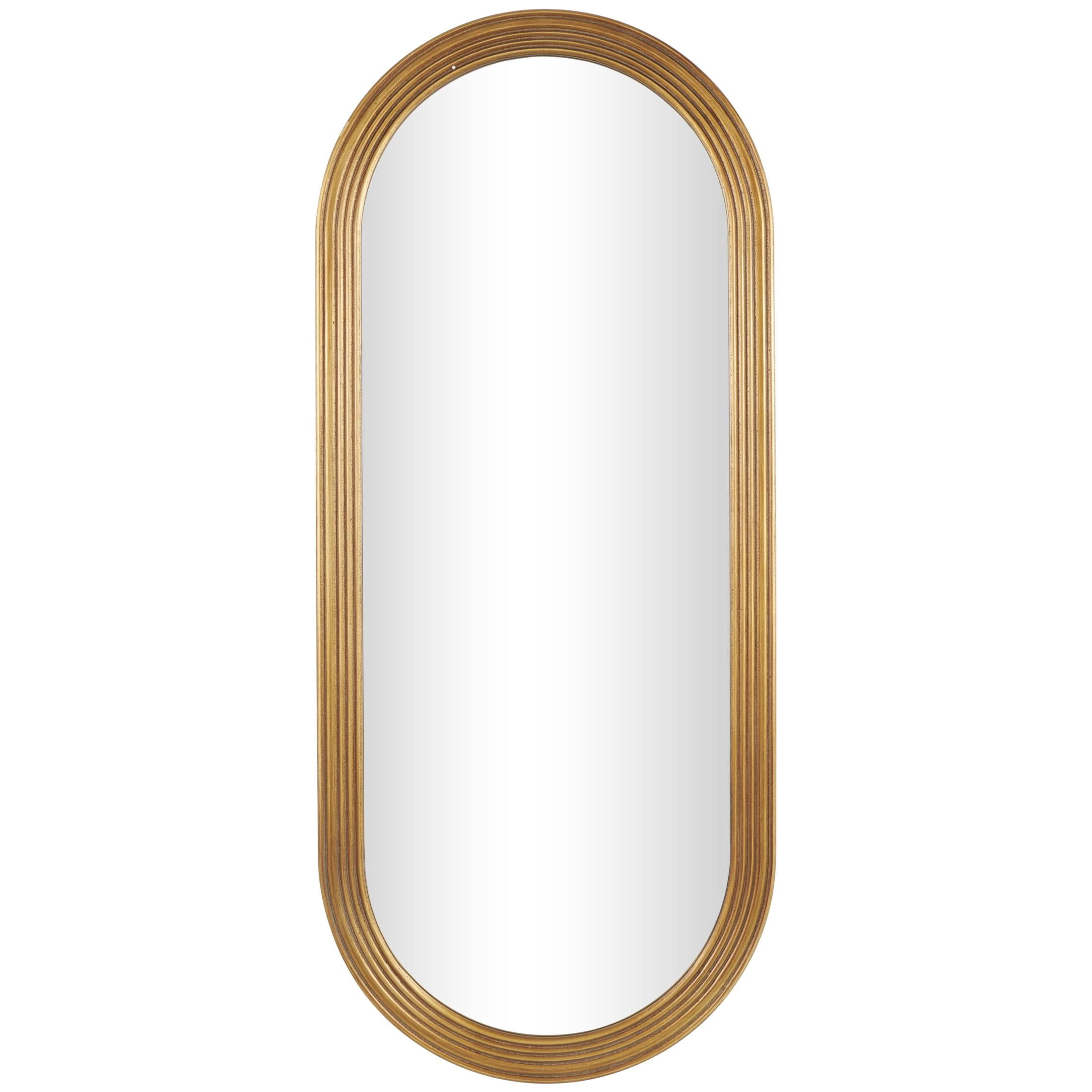 DecMode 22" x 51" Brown Oval Wall Mirror with Dimensional Carved Frame