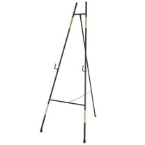 DecMode 22" x 54" Black Metal Slim Foldable Floor 2 Tier Easel with Wrapped Rattan Accents, 1-Piece