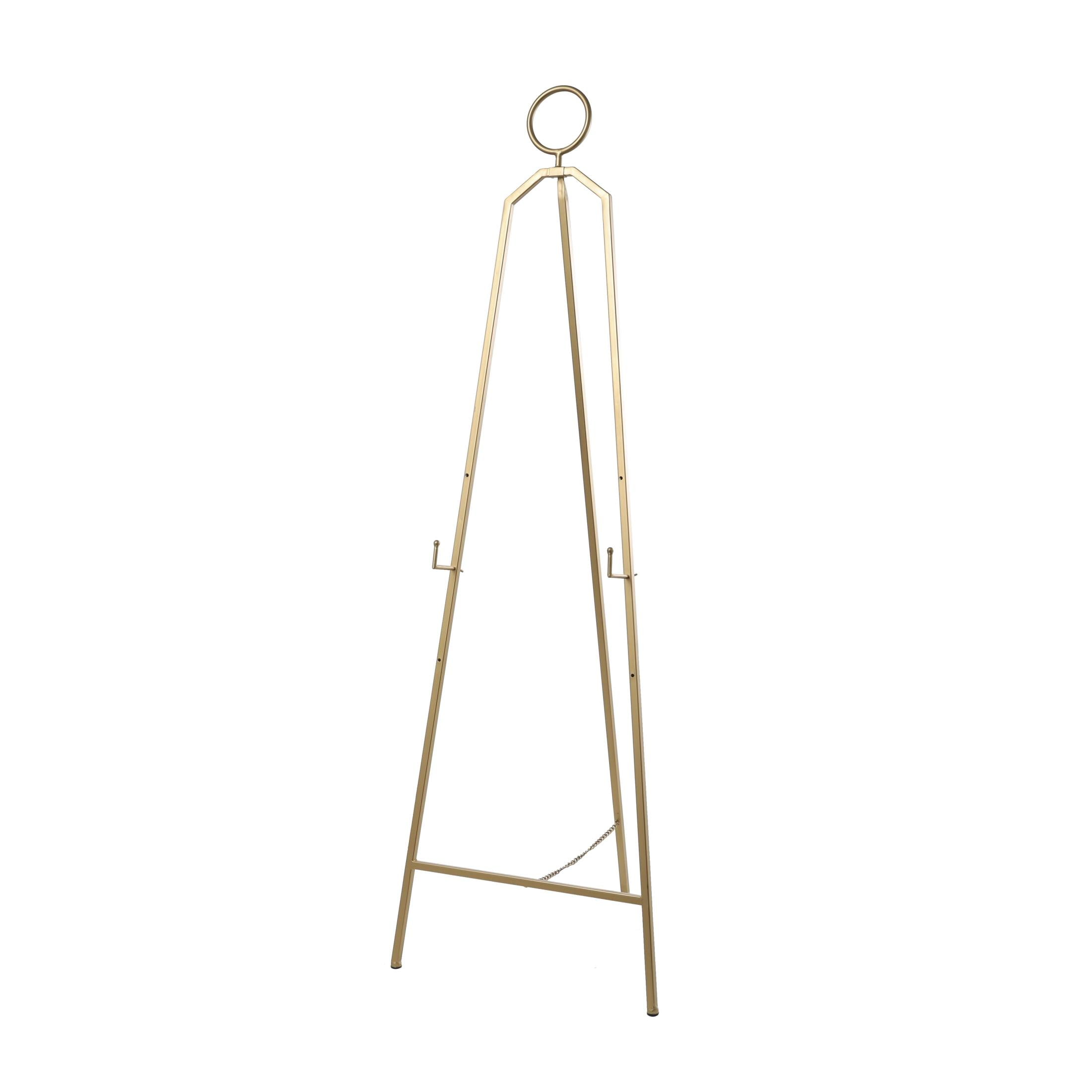 DecMode 22" x 66" Gold Metal Tall Adjustable Floor 3 Tier Easel with Circular Ring Top, 1-Piece