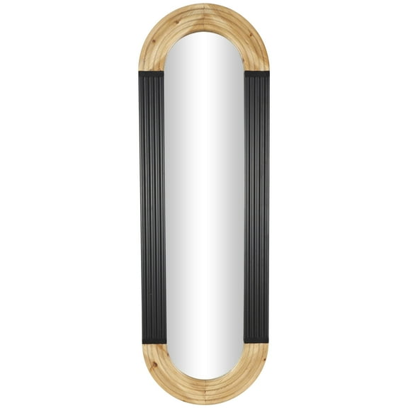 DecMode 22" x 68" Black Ribbed Oval Wall Mirror with Brown Accents