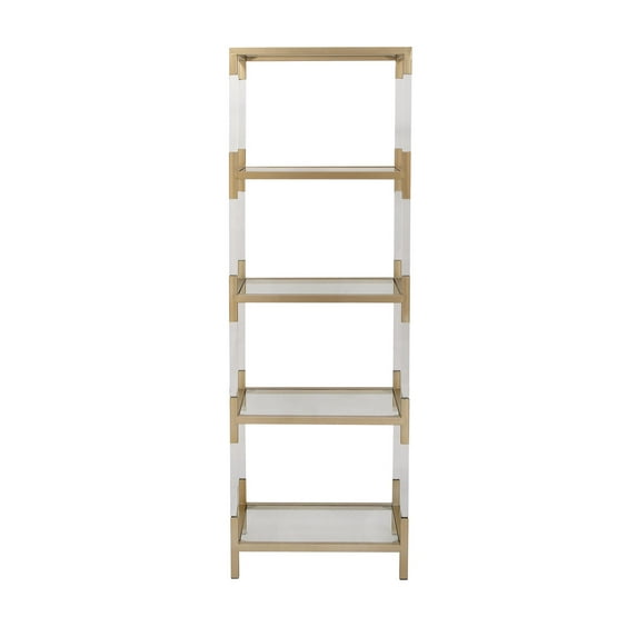 DecMode 22" x 69" Gold Metal Cube Shaped 4-Tier Shelving Unit with Clear Glass Top and Acrylic Legs, 1-Piece