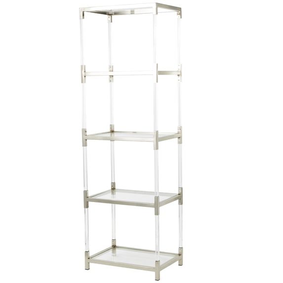 DecMode 22" x 70" Silver Metal Cube Shaped 4-Tier Shelving Unit with Clear Glass Top and Acrylic Legs, 1-Piece