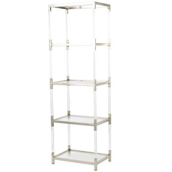 DecMode 22" x 70" Silver Metal Cube Shaped 4-Tier Shelving Unit with Clear Glass Top and Acrylic Legs, 1-Piece