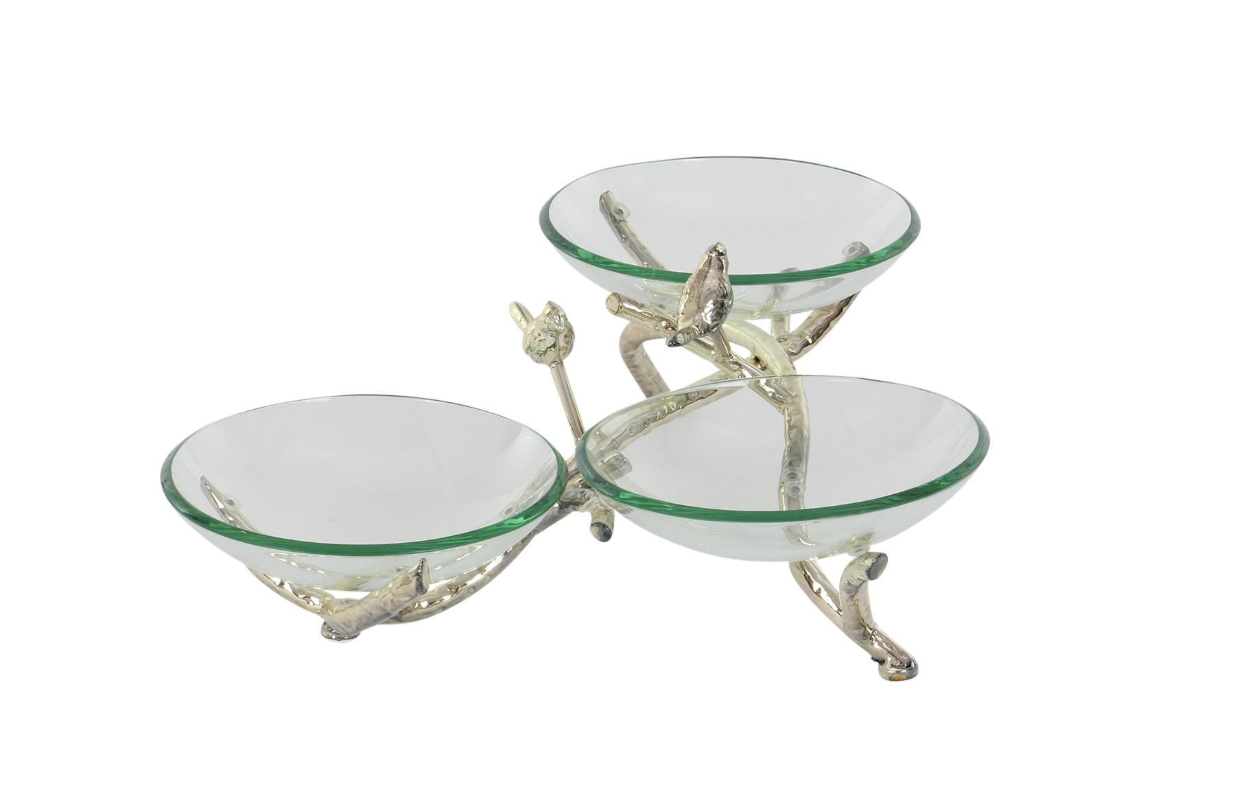 DecMode 22" x 9" Clear Tempered Glass Bird Serving Bowl with Silver Metal Base, 1-Piece