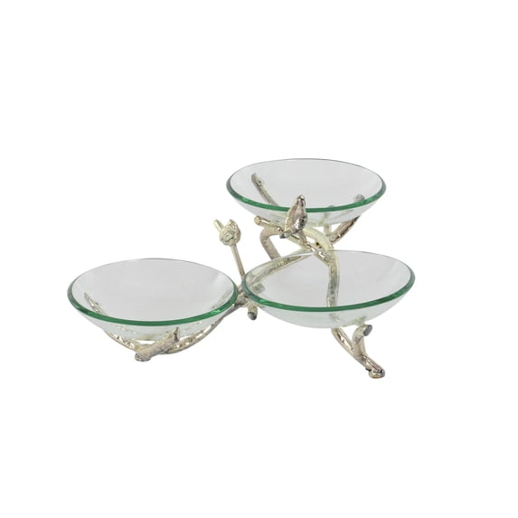 DecMode 22" x 9" Clear Tempered Glass Bird Serving Bowl with Silver Metal Base, 1-Piece