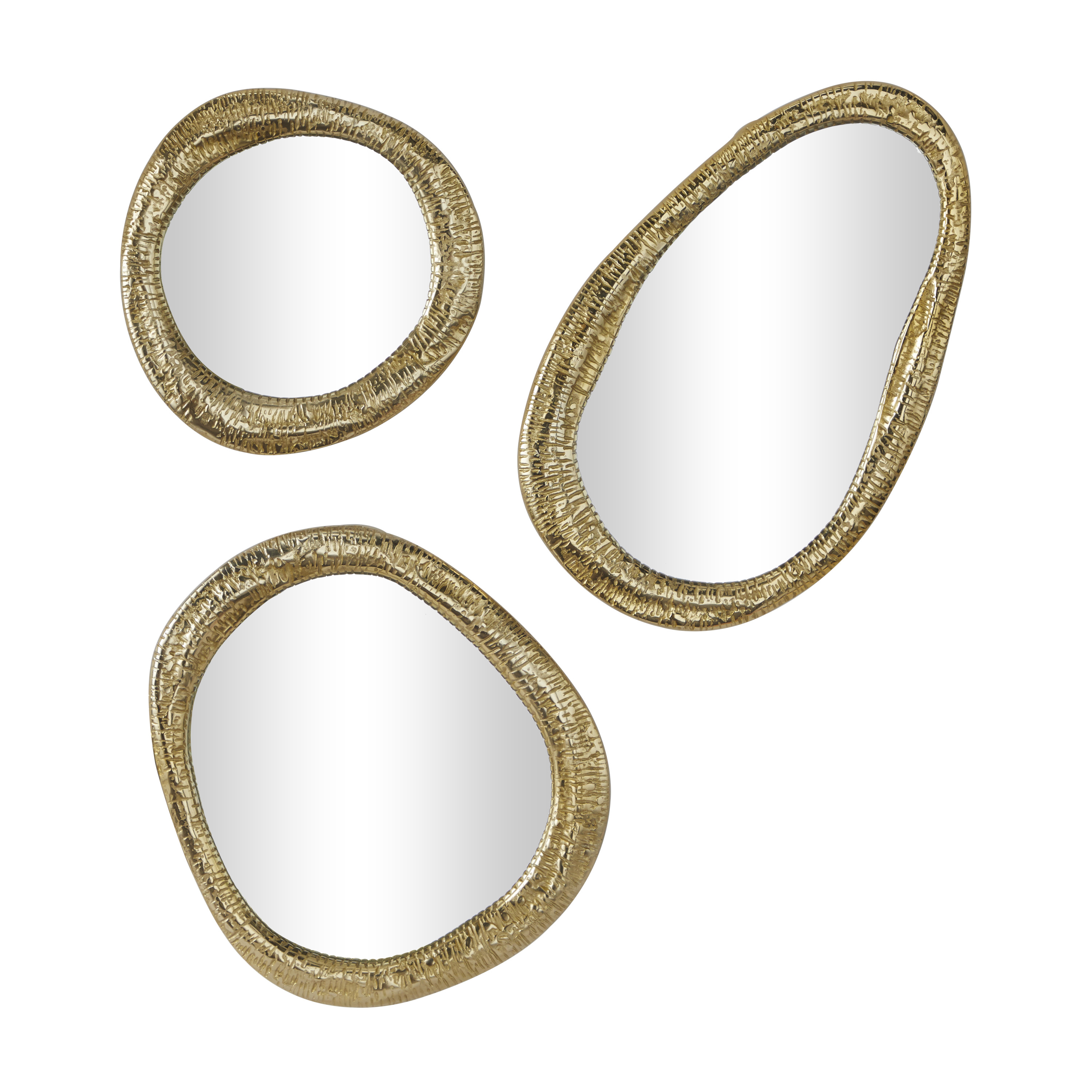 DecMode 23", 19", 15"H Gold Abstract Wall Mirror, Set of 3