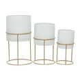 thumbnail image 1 of DecMode 23", 19", 16"H Rattan Weave Inspired White Metal Planter with Removeable Ring Stands (3 Count), 1 of 16