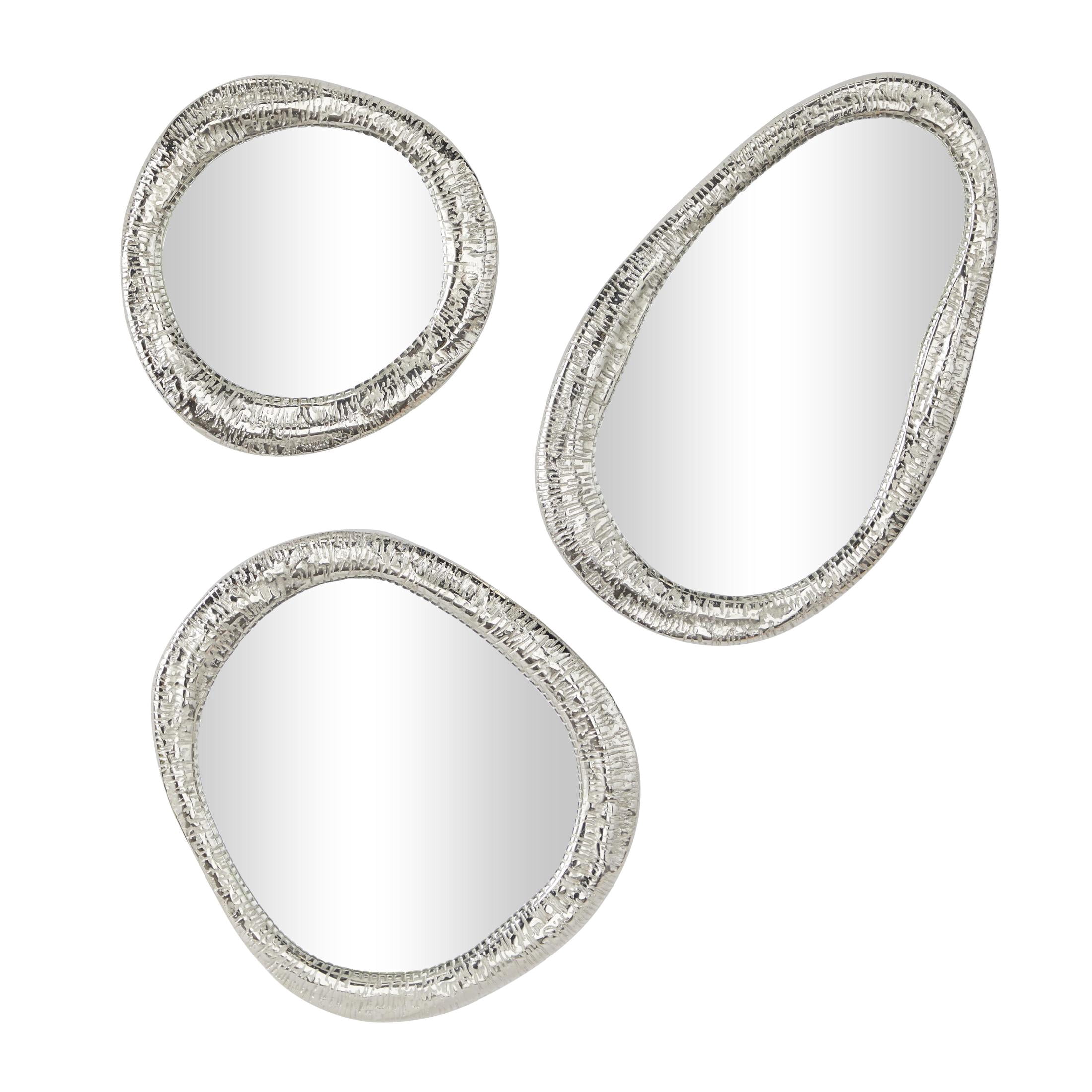 DecMode 23", 20", 15"H Silver Abstract Wall Mirror, Set of 3