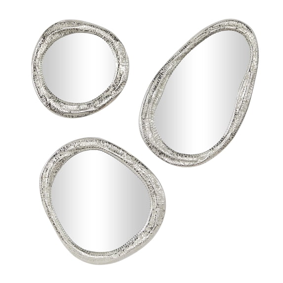 DecMode 23", 20", 15"H Silver Abstract Wall Mirror, Set of 3
