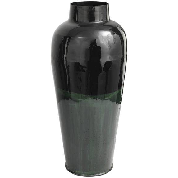 DecMode 23" Abstract Colorblock Green Metal Vase with Paint Streak Designs