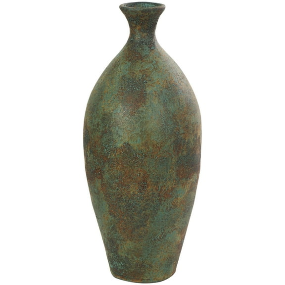DecMode 23" Distressed Antique Style Green Ceramic Vase