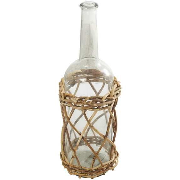 DecMode 23" Handmade Tall Glass Vase with Brown Rattan Woven Lower Body