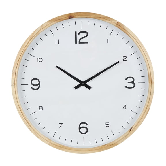 DecMode 23" Light Brown Wood Wall Clock with White Backing