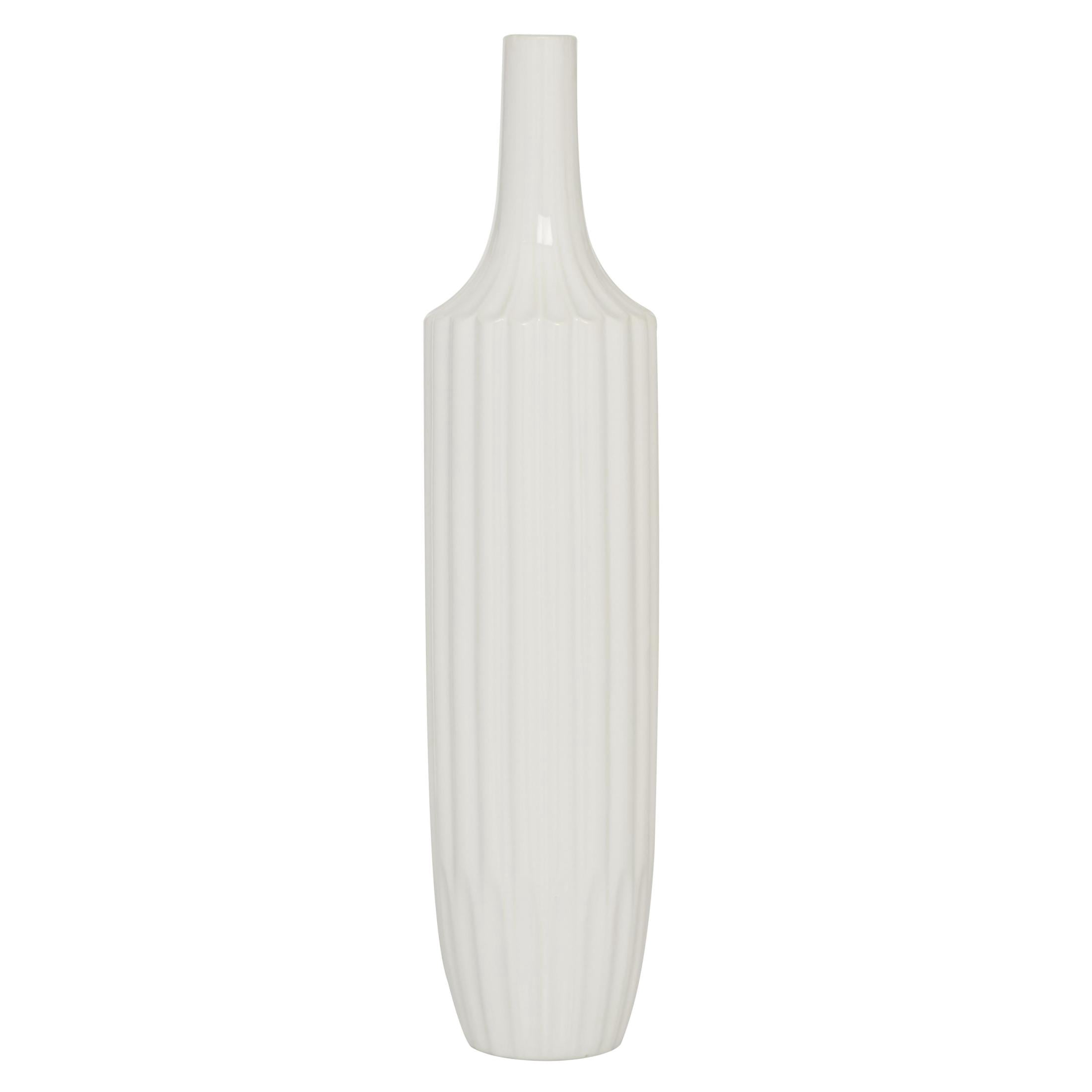 DecMode 23" Stripe Texture White Ceramic Vase
