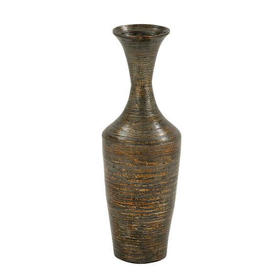 DecMode 23" Tall Floor Dark Brown Bamboo Wood Vase with Lacquer
