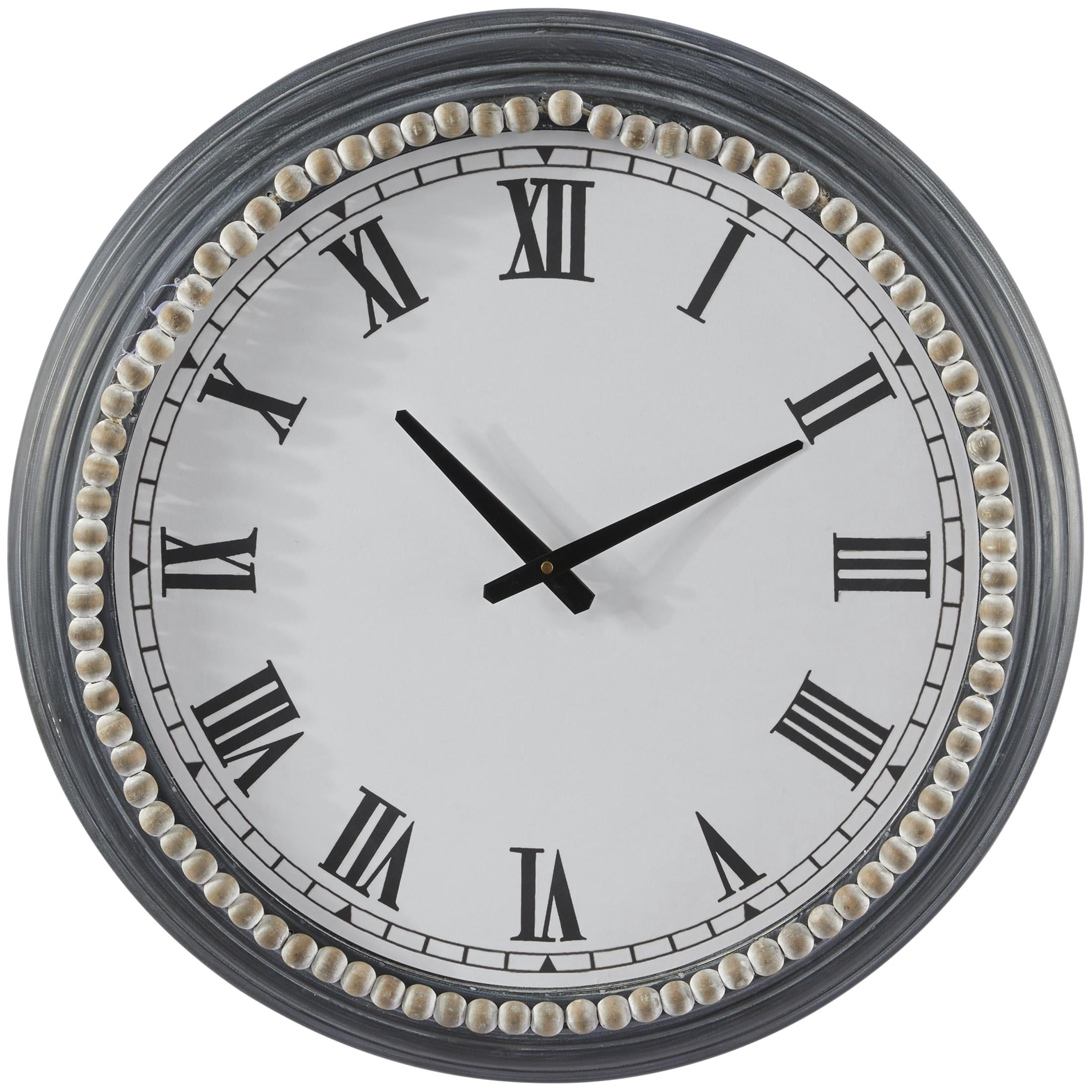 DecMode 23" Gray Metal Wall Clock with Cream Beaded Wood Accent