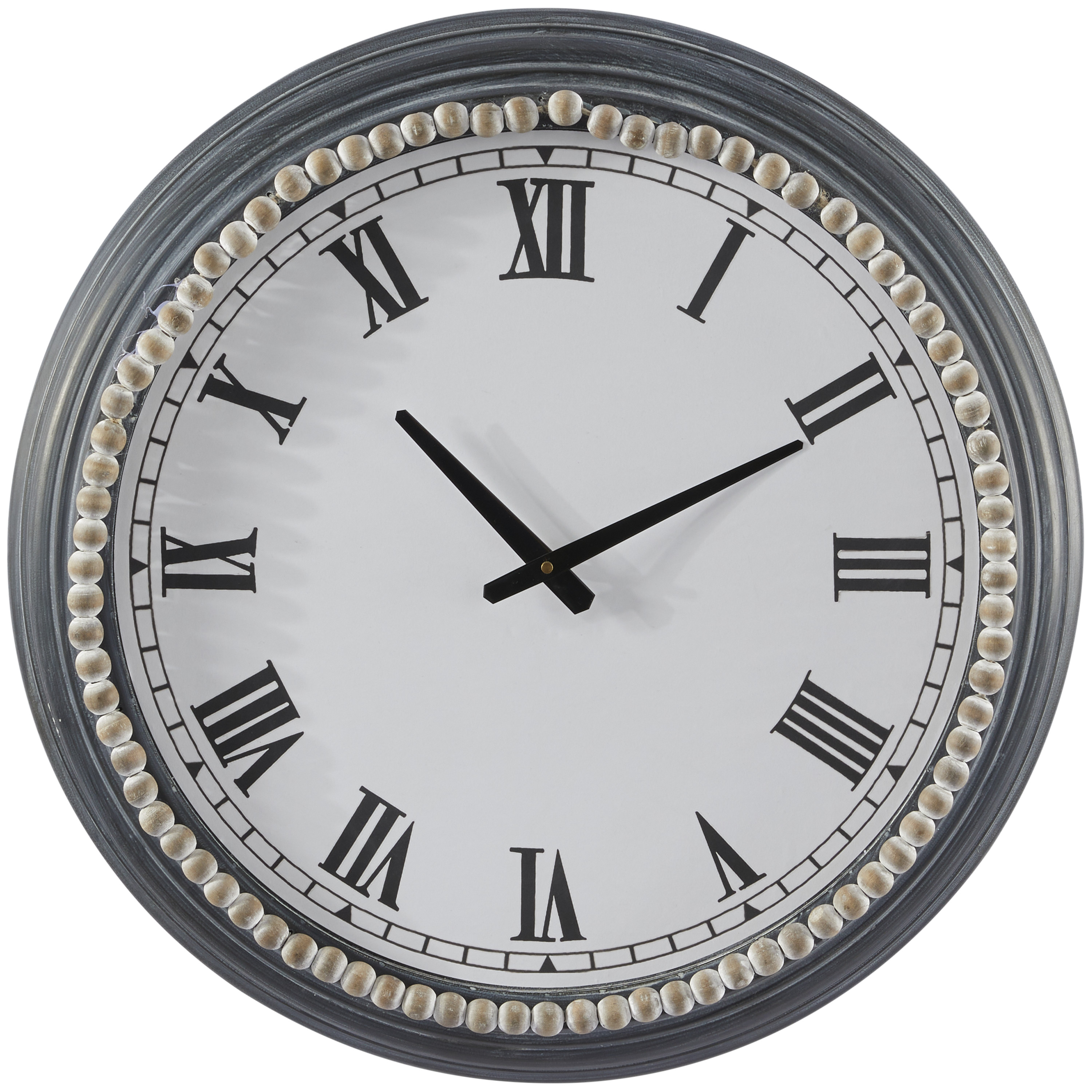 DecMode 23" White Metal Wall Clock with Beaded Accents