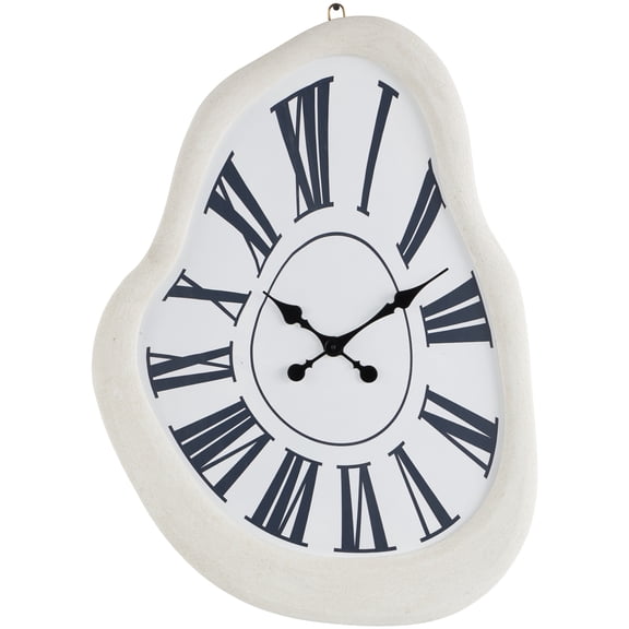 DecMode 23" White Wooden Abstract Wavy Wall Clock with Roman Numerals