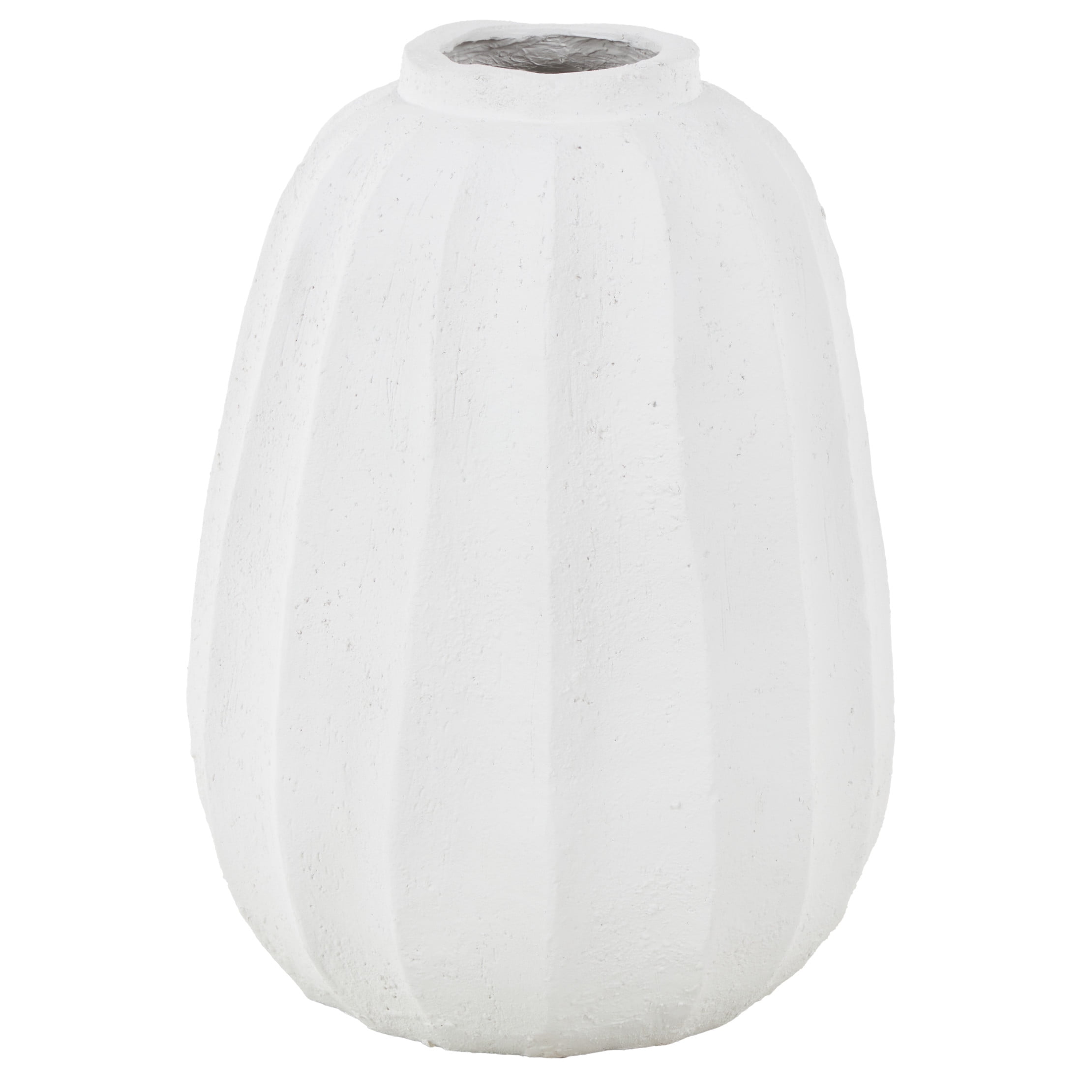DecMode 23" Wide White Magnesium Oxide Vase with Carved Grooves