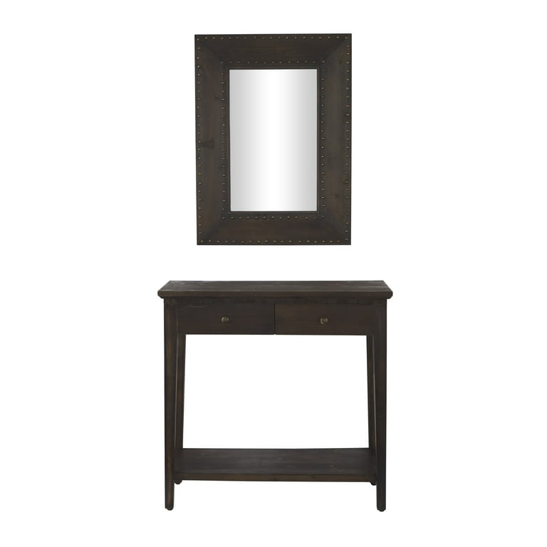 Decmode modern 2 piece wood and sale glass wall mirror and console table set