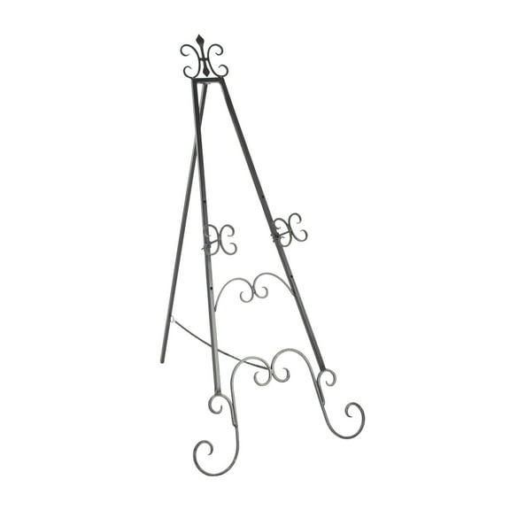 DecMode Black Metal Tall Adjustable Floor 3 Tier Scroll Easel