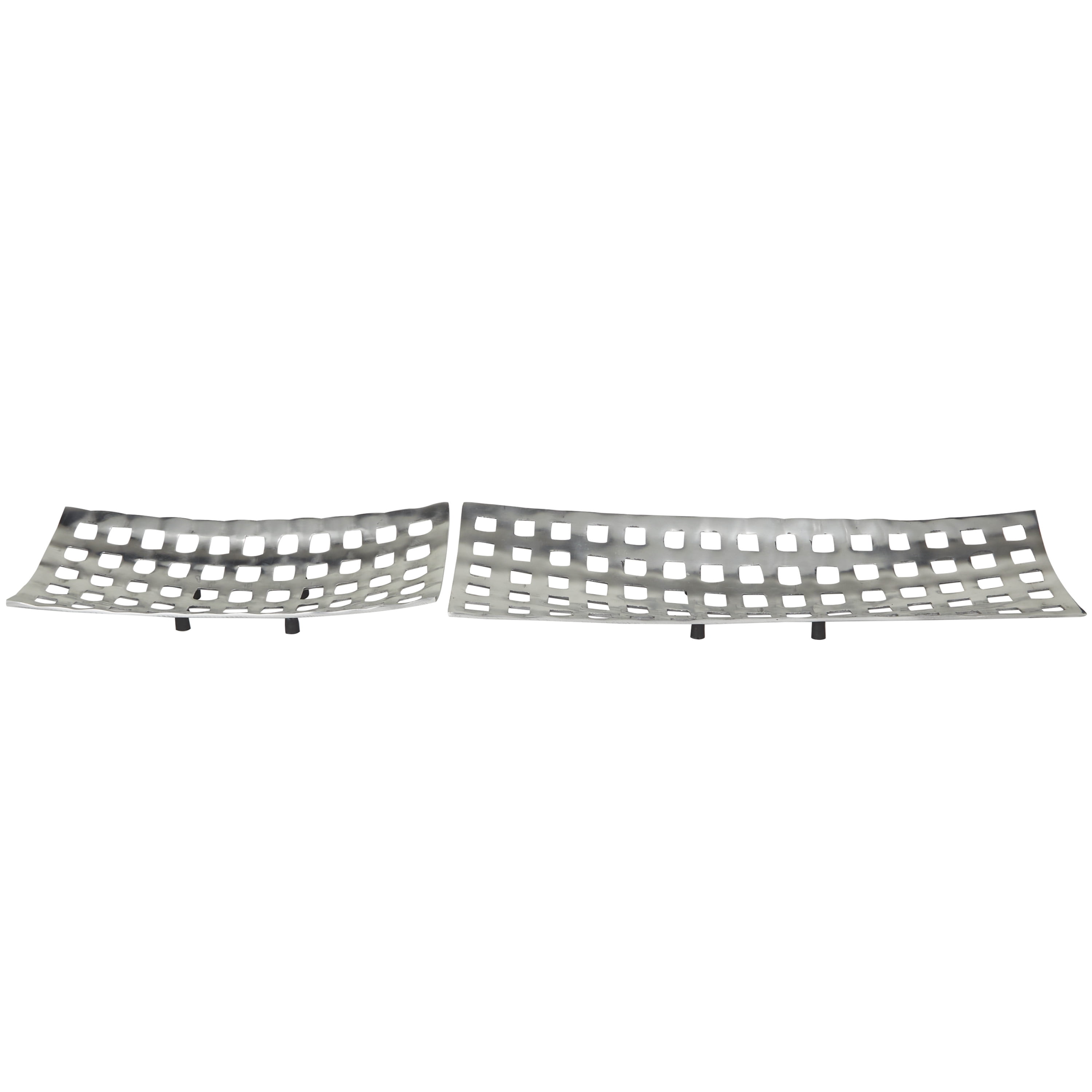 Silver Aluminum Grid Design Decorative Tray Set