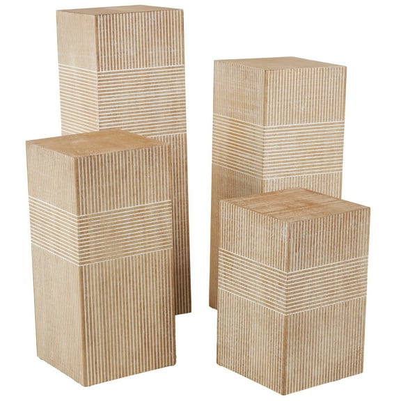 DecMode 24", 18", 36", 30"H Brown Wood Pillar Style Pedestal Table with Various Sizes, 4-Pieces