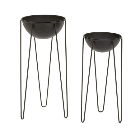 DecMode 24", 28" Black Metal Contemporary Planter, 2 - Pieces