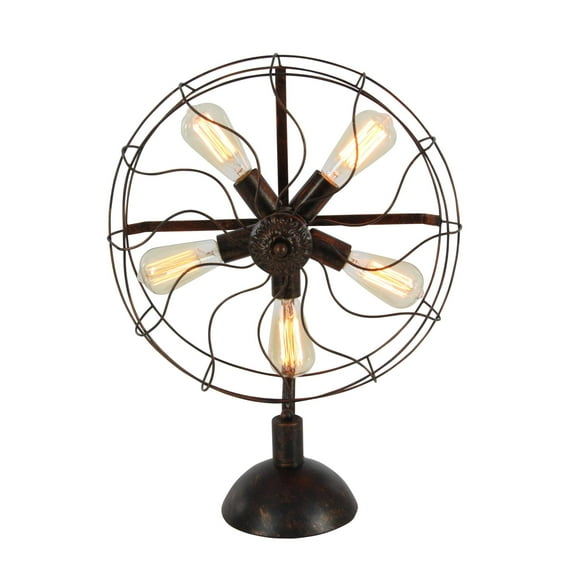 DecMode 24" 5 Light Vintage Fan Bronze Accent Lamp with Black Metal Shade