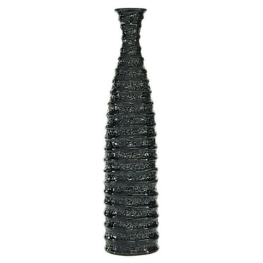 DecMode 24" Black Ceramic Vase with Ripple Texture